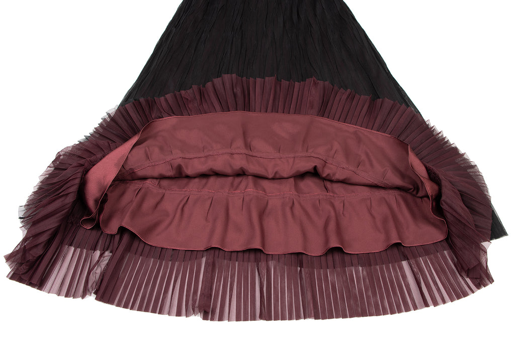 HIROKO KOSHINO Japan. HIROKO BIS. Black/Burgundy Layer Switching Wrinkle Skirt