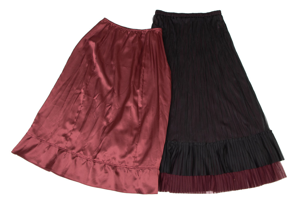 HIROKO KOSHINO Japan. HIROKO BIS. Black/Burgundy Layer Switching Wrinkle Skirt