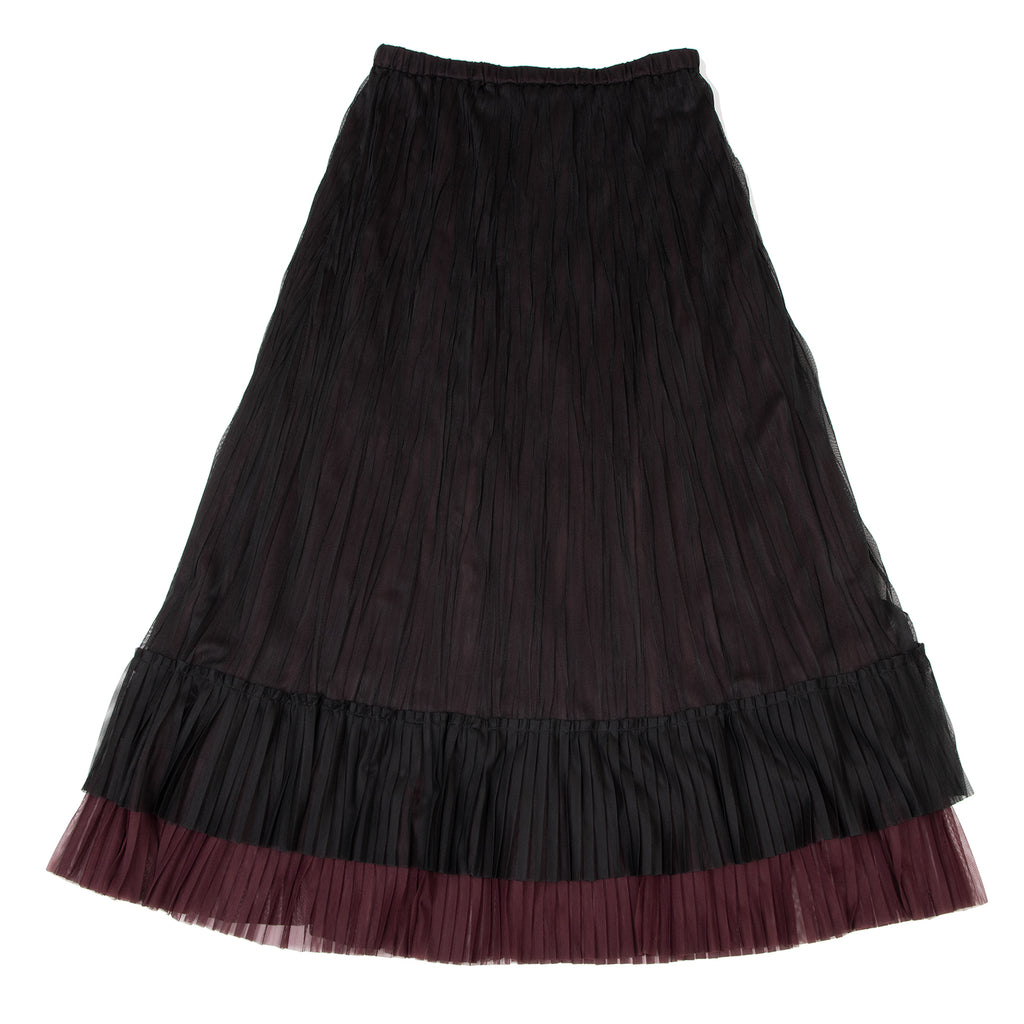 HIROKO KOSHINO Japan. HIROKO BIS. Black/Burgundy Layer Switching Wrinkle Skirt