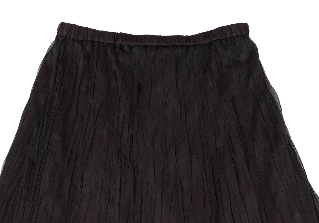 HIROKO KOSHINO Japan. HIROKO BIS. Black/Burgundy Layer Switching Wrinkle Skirt