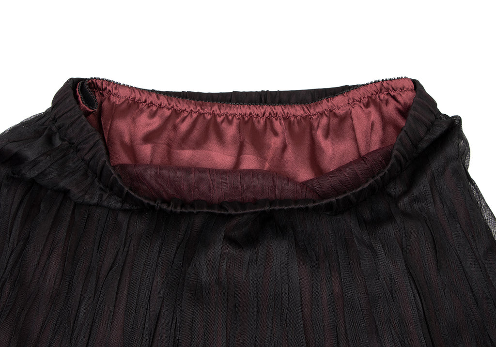 HIROKO KOSHINO Japan. HIROKO BIS. Black/Burgundy Layer Switching Wrinkle Skirt