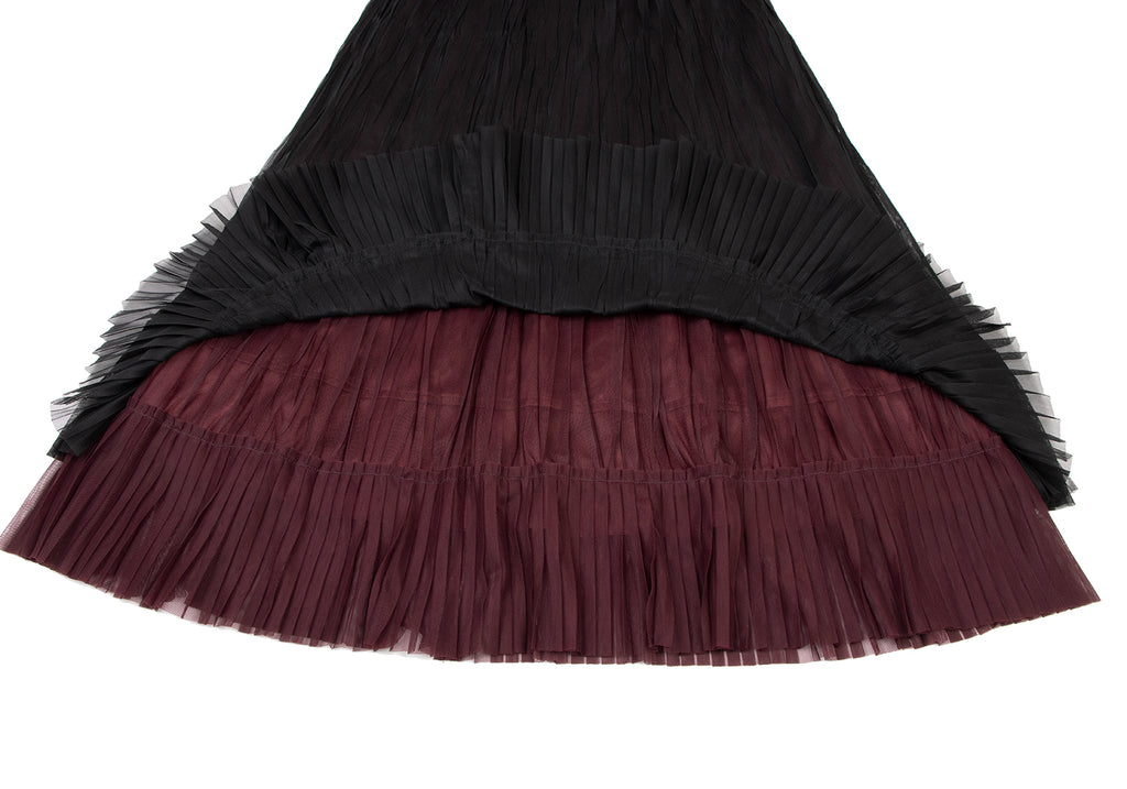 HIROKO KOSHINO Japan. HIROKO BIS. Black/Burgundy Layer Switching Wrinkle Skirt