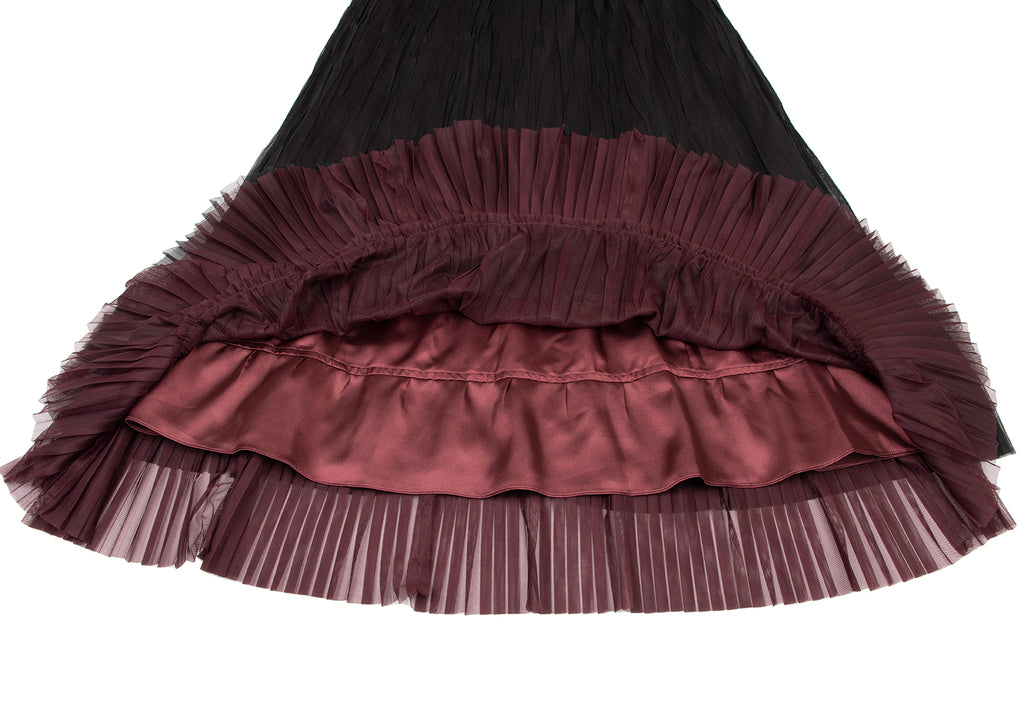 HIROKO KOSHINO Japan. HIROKO BIS. Black/Burgundy Layer Switching Wrinkle Skirt