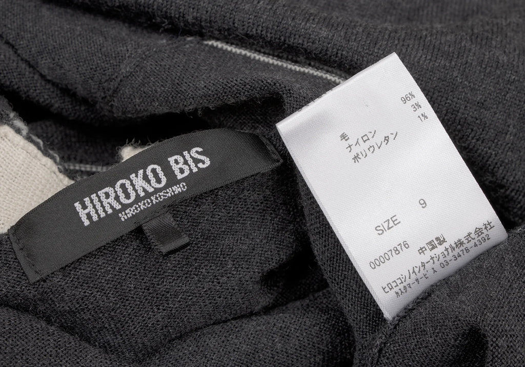 HIROKO KOSHINO  HIROKO BIS JAPAN. Charcoal Color Wool Blended Switching Knit Sweater
