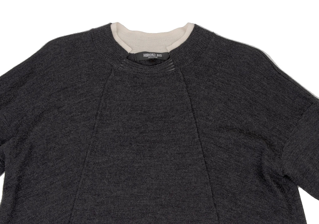 HIROKO KOSHINO  HIROKO BIS JAPAN. Charcoal Color Wool Blended Switching Knit Sweater