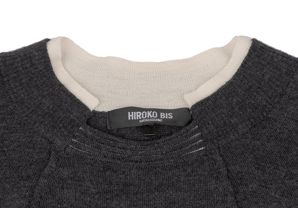 HIROKO KOSHINO  HIROKO BIS JAPAN. Charcoal Color Wool Blended Switching Knit Sweater