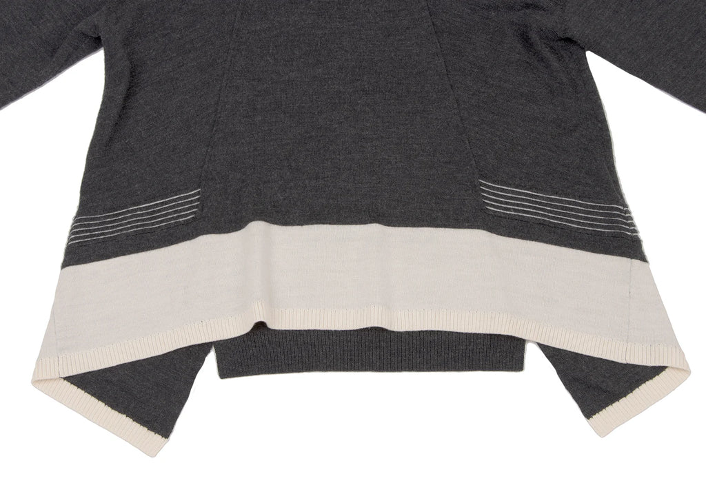 HIROKO KOSHINO  HIROKO BIS JAPAN. Charcoal Color Wool Blended Switching Knit Sweater