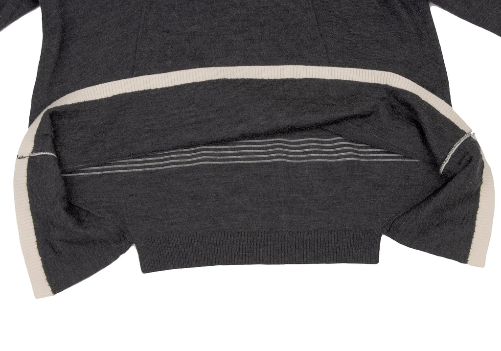 HIROKO KOSHINO  HIROKO BIS JAPAN. Charcoal Color Wool Blended Switching Knit Sweater