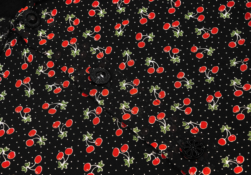 COMME des GARCONS JAPAN. TRICOT. Cherry Printed Black Wool Shirt