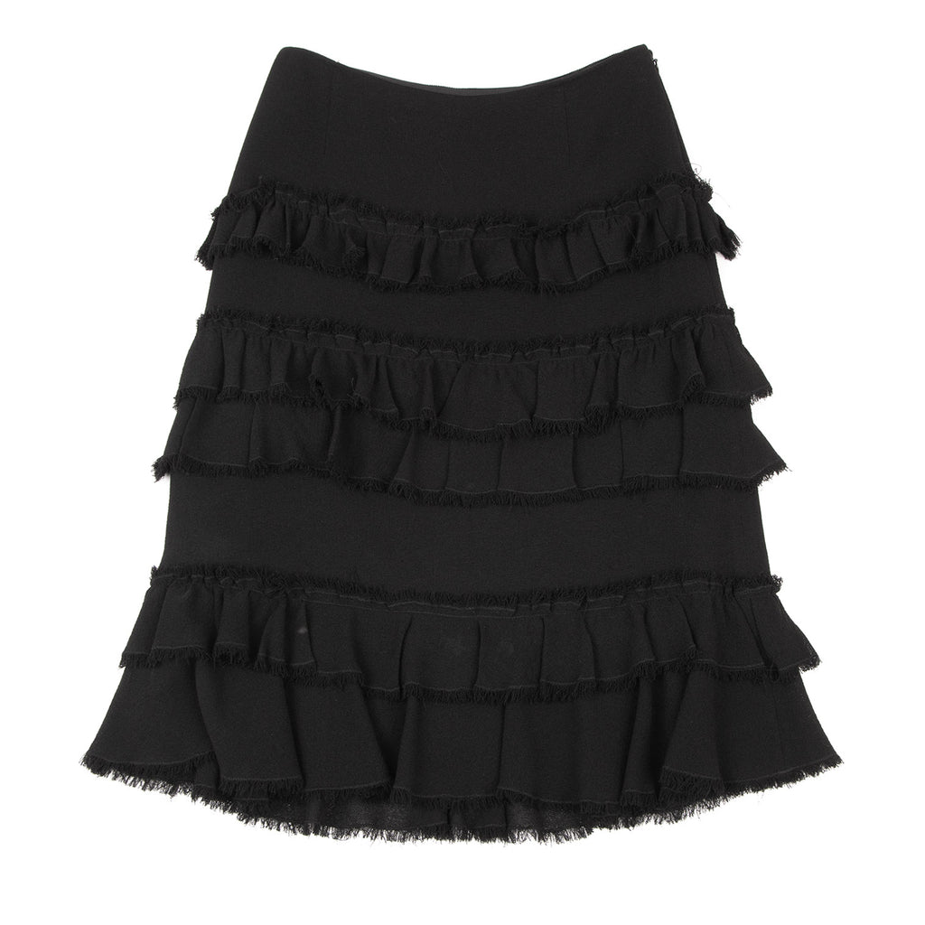 ISSEY MIYAKE JAPAN. EPOCA Black Wool Frill Tiered Skirt