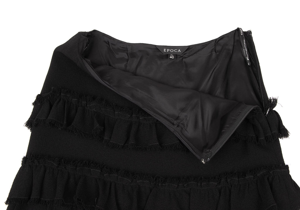 ISSEY MIYAKE JAPAN. EPOCA Black Wool Frill Tiered Skirt