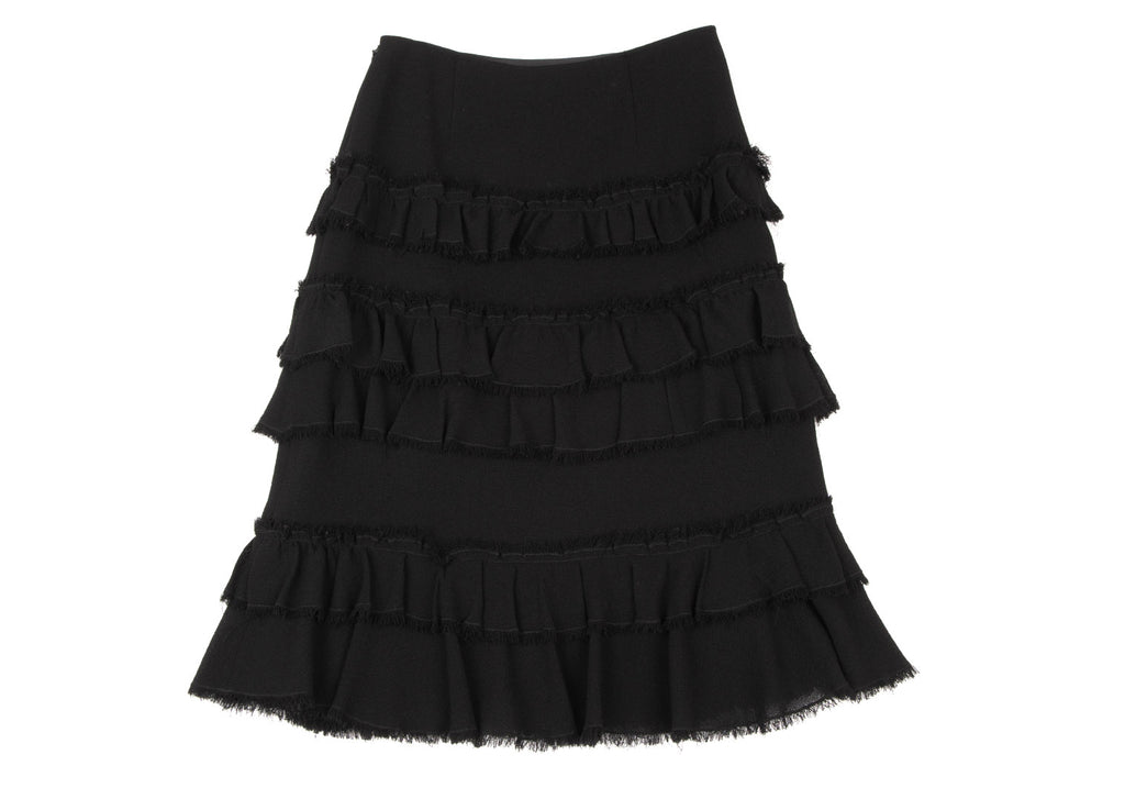 ISSEY MIYAKE JAPAN. EPOCA Black Wool Frill Tiered Skirt