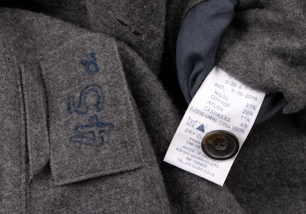 45RPM 45R japan. Cashmere Double Breasted Charcoal Wool/Cashmere Coat