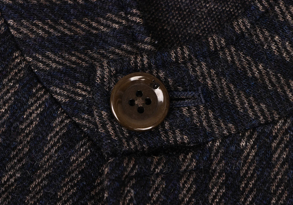 45RPM 45R JAPAN. Navy Wool Striped Mao Collar Knit Jacket