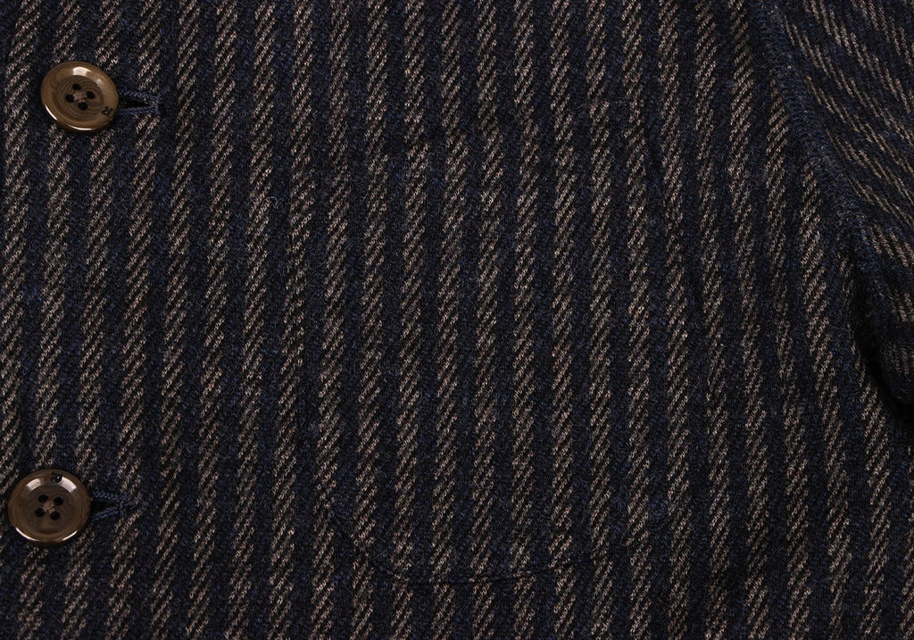 45RPM 45R JAPAN. Navy Wool Striped Mao Collar Knit Jacket