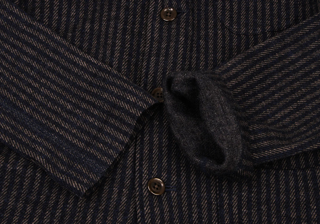 45RPM 45R JAPAN. Navy Wool Striped Mao Collar Knit Jacket