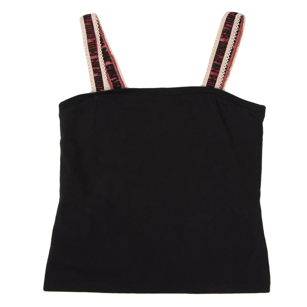 Jean Paul GAULTIER FEMME PARIS. Black Cotton Logo Lace Camisole Top