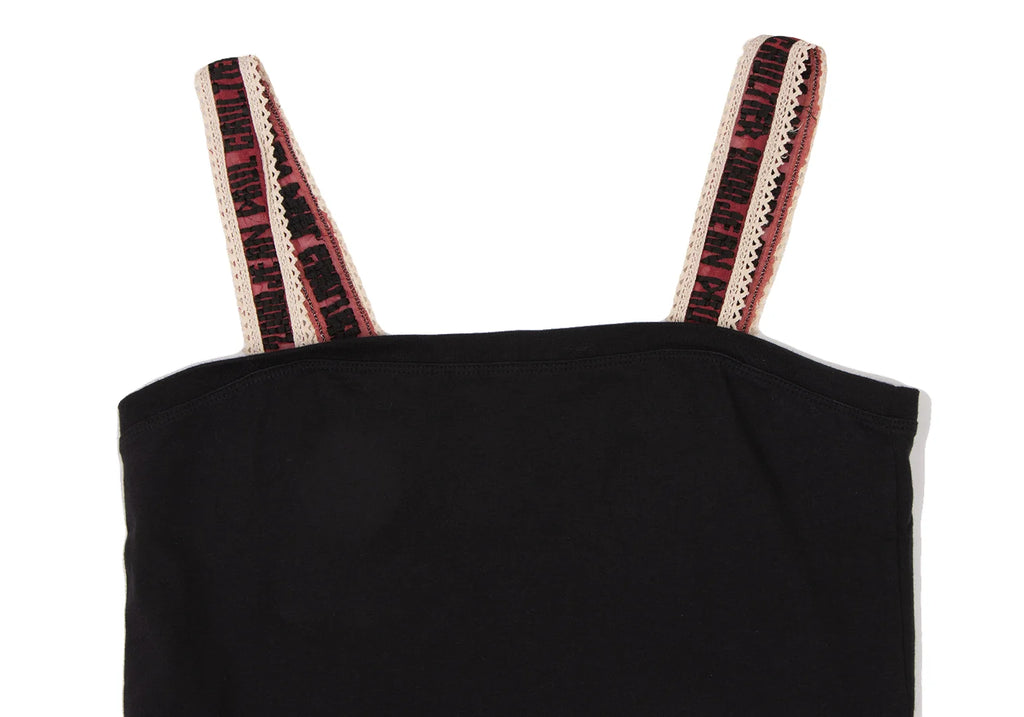 Jean Paul GAULTIER FEMME PARIS. Black Cotton Logo Lace Camisole Top