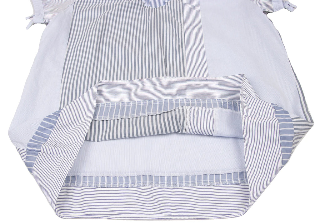 ADIEU TRISTESSE JAPAN. Sky blue, White Crazy Pattern Stripes Short Sleeve Blouse