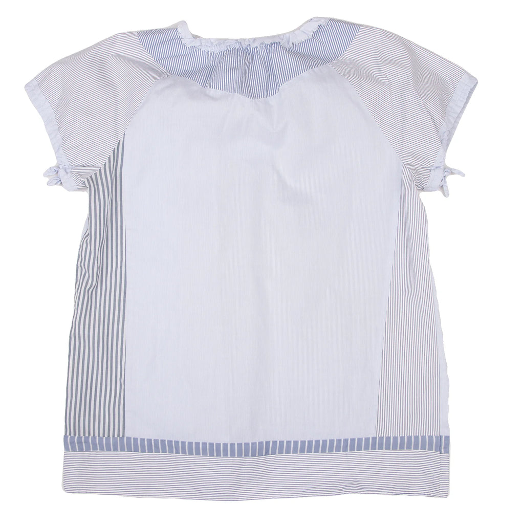 ADIEU TRISTESSE JAPAN. Sky blue, White Crazy Pattern Stripes Short Sleeve Blouse