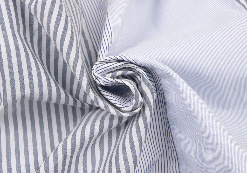 ADIEU TRISTESSE JAPAN. Sky blue, White Crazy Pattern Stripes Short Sleeve Blouse