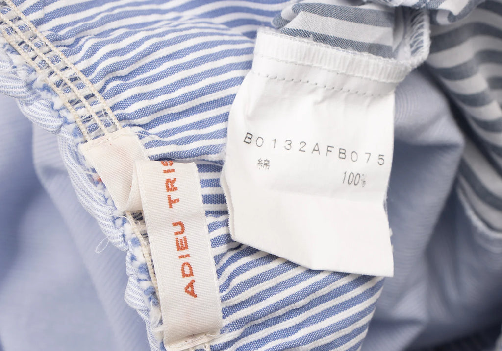 ADIEU TRISTESSE JAPAN. Sky blue, White Crazy Pattern Stripes Short Sleeve Blouse