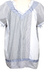 ADIEU TRISTESSE JAPAN. Sky blue, White Crazy Pattern Stripes Short Sleeve Blouse