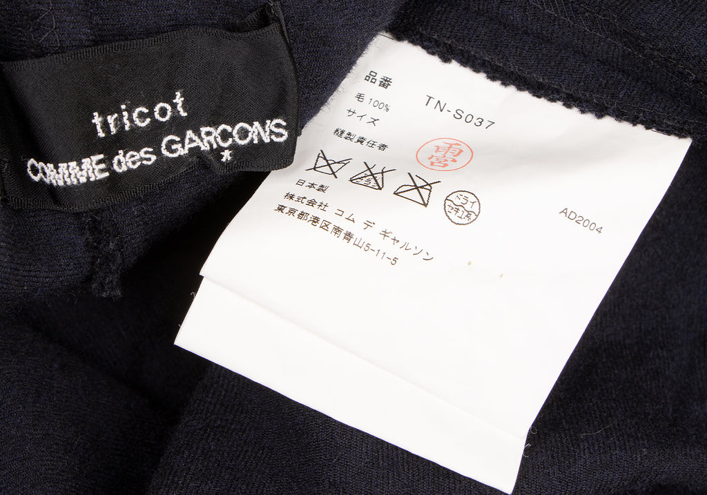 COMME des GARCONS Japan. TRICOT. Navy Wool Elastic Waist Half Wrap Skirt