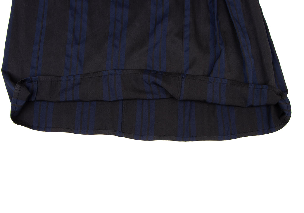 YOHJI YAMAMOTO JAPAN. Y's  MOLDYFIG Y'S bis Black, Navy Wool Rayon Pleats Stripe Skirt