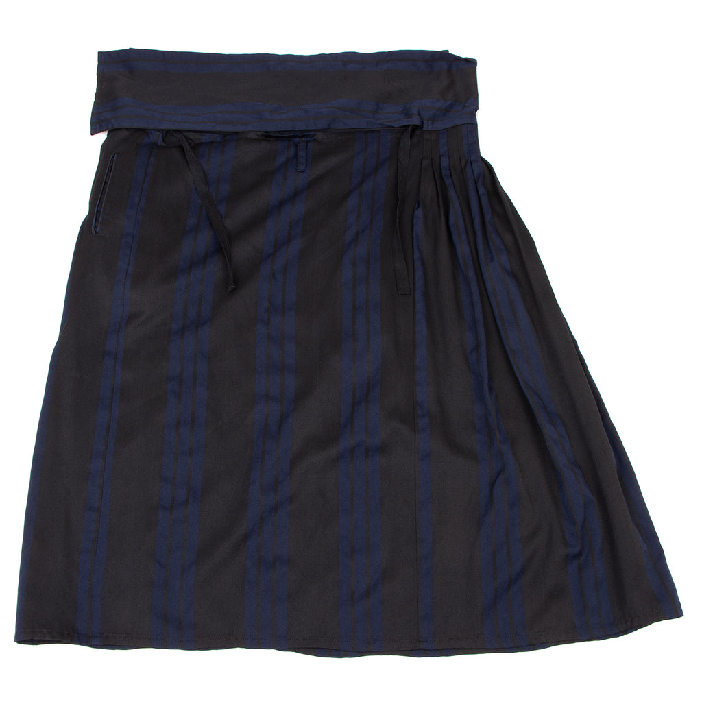 YOHJI YAMAMOTO JAPAN. Y's  MOLDYFIG Y'S bis Black, Navy Wool Rayon Pleats Stripe Skirt