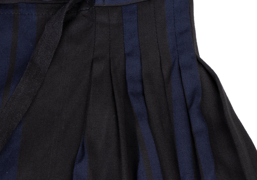 YOHJI YAMAMOTO JAPAN. Y's  MOLDYFIG Y'S bis Black, Navy Wool Rayon Pleats Stripe Skirt