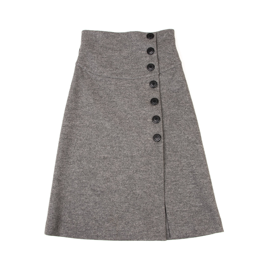 UNTITLED JAPAN. Grey Wool Angora High Waisted Button Wrap Skirt