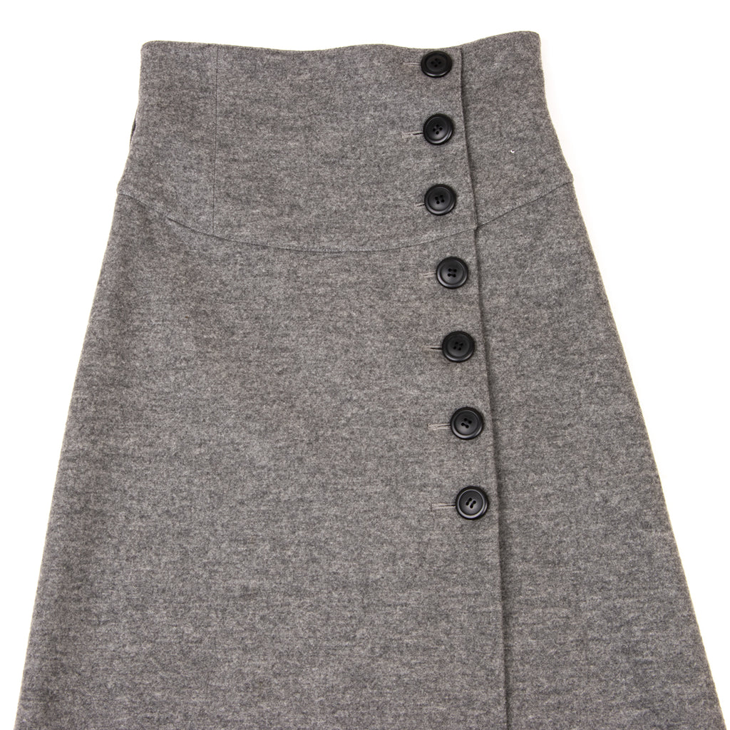 UNTITLED JAPAN. Grey Wool Angora High Waisted Button Wrap Skirt