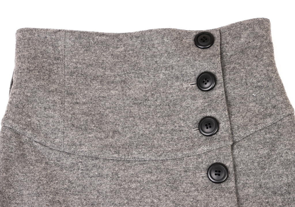 UNTITLED JAPAN. Grey Wool Angora High Waisted Button Wrap Skirt