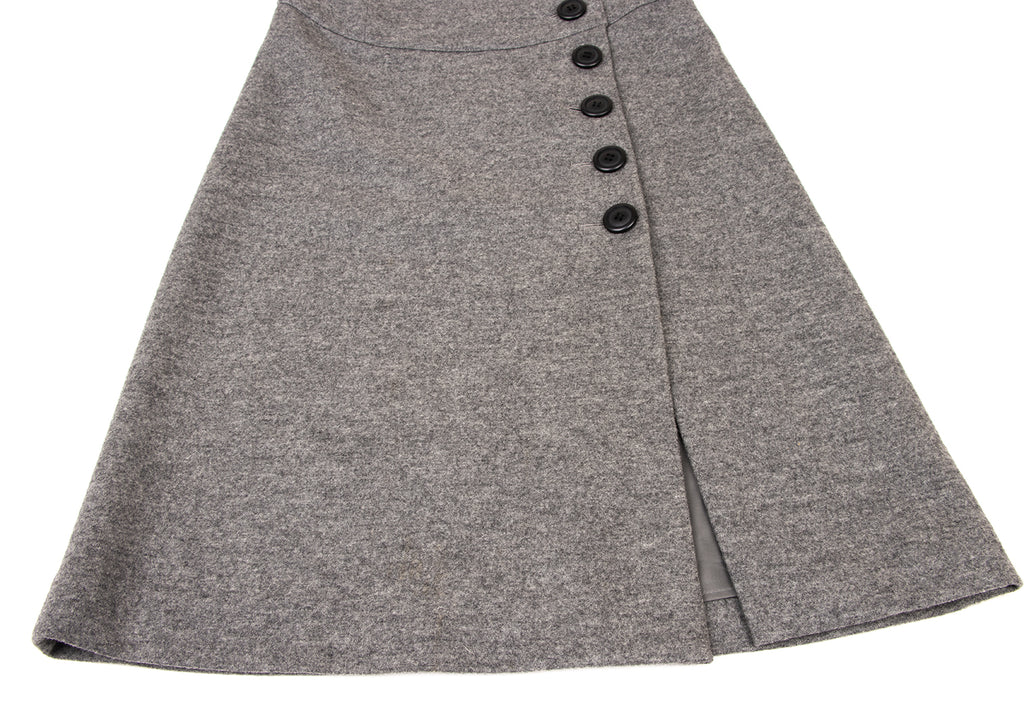 UNTITLED JAPAN. Grey Wool Angora High Waisted Button Wrap Skirt