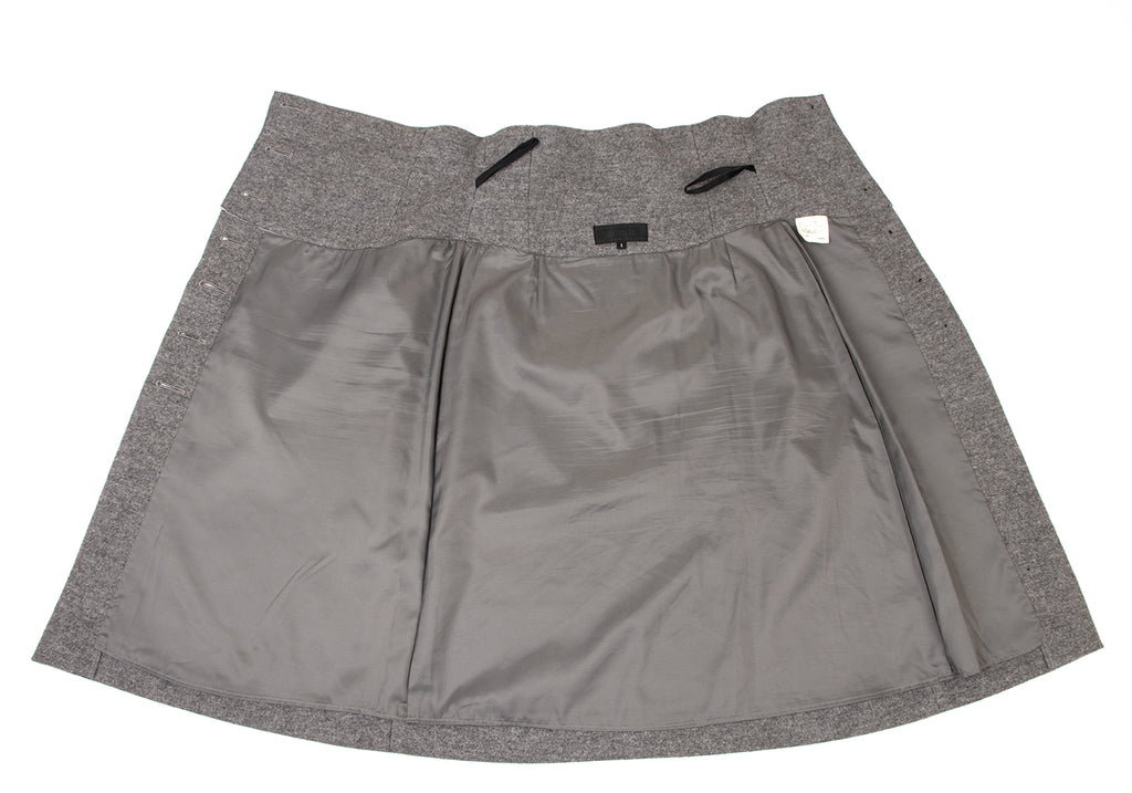 UNTITLED JAPAN. Grey Wool Angora High Waisted Button Wrap Skirt