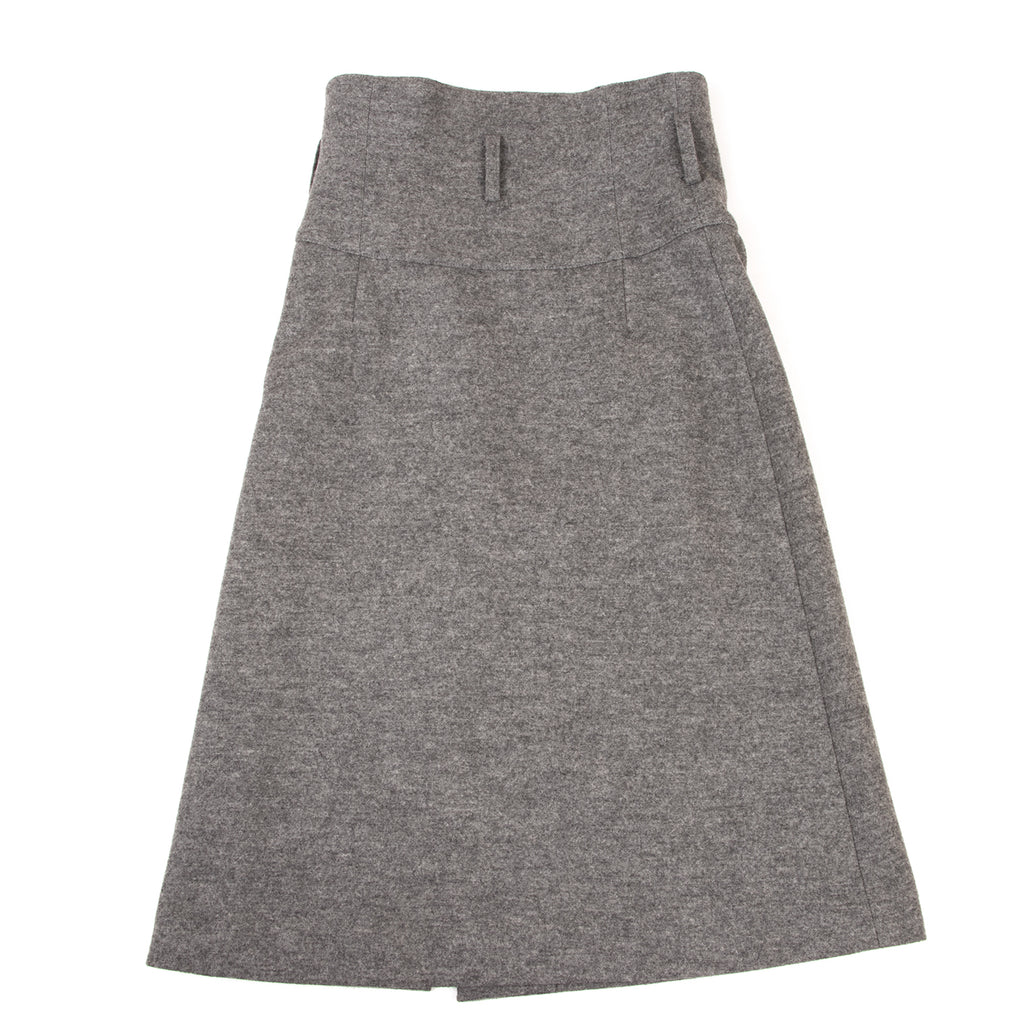 UNTITLED JAPAN. Grey Wool Angora High Waisted Button Wrap Skirt