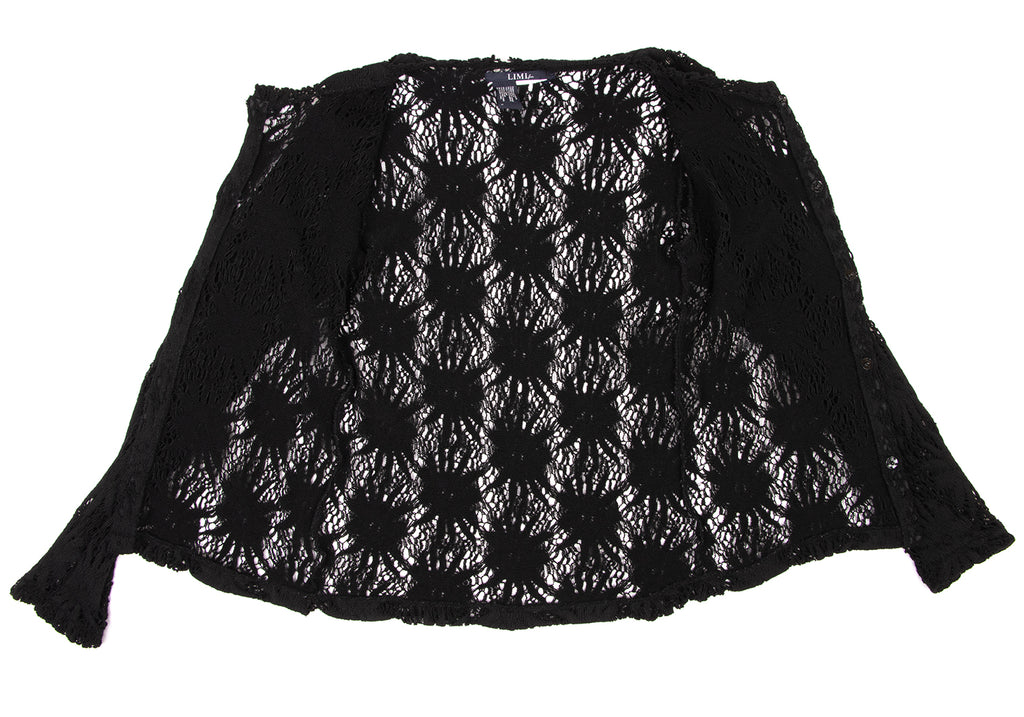 LIMI feu JAPAN. Black Floral Lace Knit Open Knit Cardigan Sweater Top