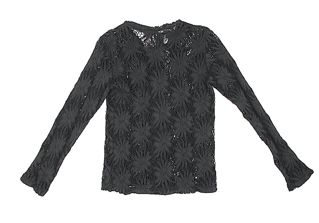 LIMI feu JAPAN. Black Floral Lace Knit Open Knit Cardigan Sweater Top