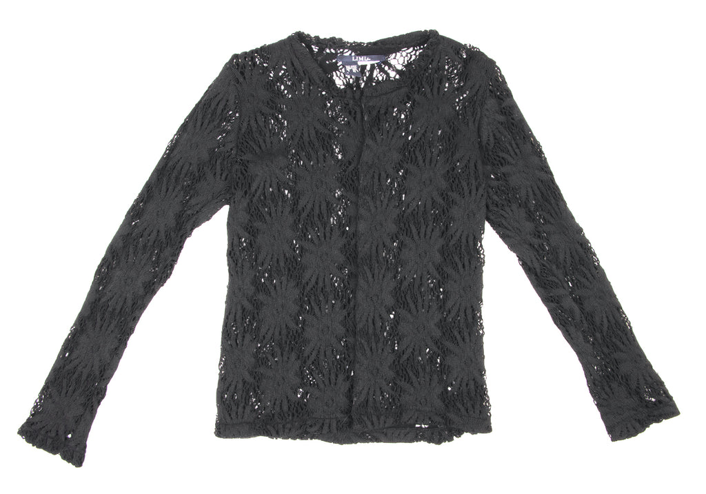 LIMI feu JAPAN. Black Floral Lace Knit Open Knit Cardigan Sweater Top