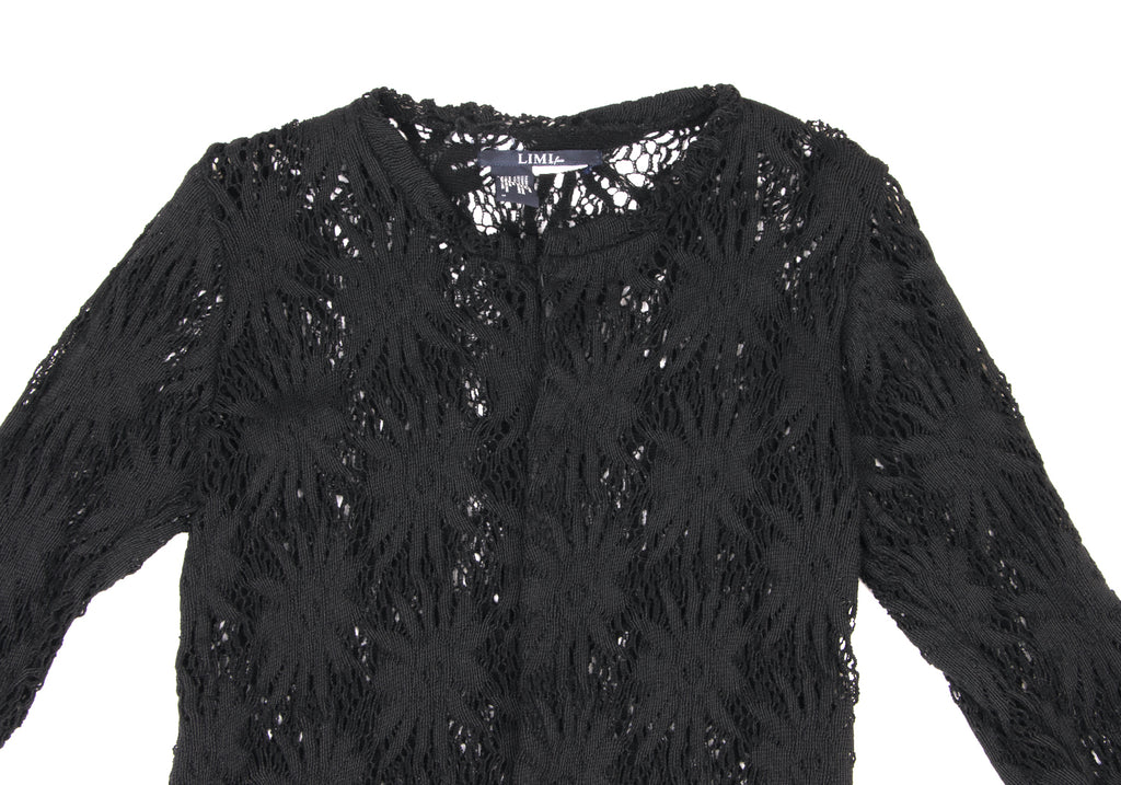 LIMI feu JAPAN. Black Floral Lace Knit Open Knit Cardigan Sweater Top