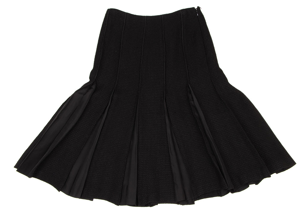 K.T KIYOKO TAKASE JAPAN. Black Switching Design Wool Pleated Skirt