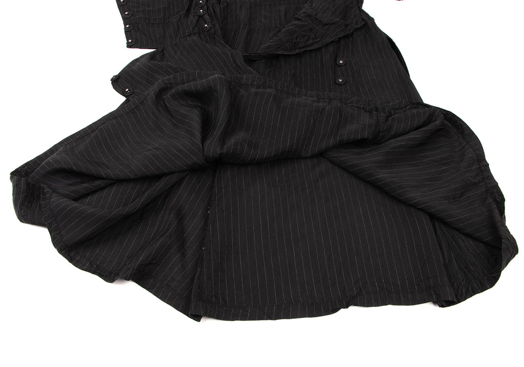 ISSEY MIYAKE JAPAN. ZUCCA..Black Pin Stripe Washed Shoulder Belt Striped Dress