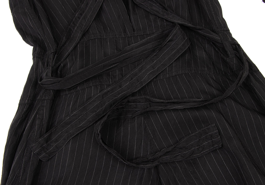 ISSEY MIYAKE JAPAN. ZUCCA..Black Pin Stripe Washed Shoulder Belt Striped Dress