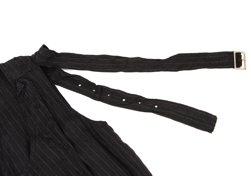 ISSEY MIYAKE JAPAN. ZUCCA..Black Pin Stripe Washed Shoulder Belt Striped Dress