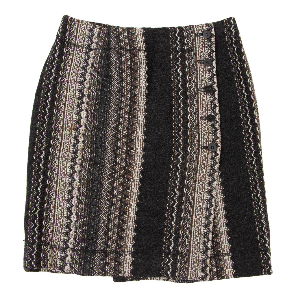 ISSEY MIYAKE JAPAN. HaaT. Greys/Black Jacquard Stripe Wrap Skirt