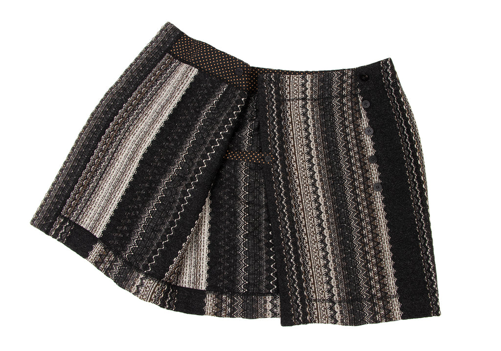 ISSEY MIYAKE JAPAN. HaaT. Greys/Black Jacquard Stripe Wrap Skirt