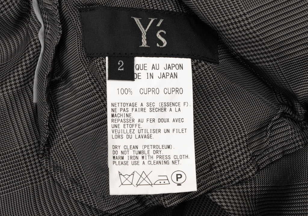 YOHJI YAMAMOTO JAPAN. Y's  100% CUPRA Grey Check Tuck Gather Skirt