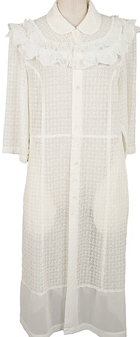 COMME des GARCONS JAPAN. TRICOT. Vintage White Frill Round Collar Sheer Shirt Dress