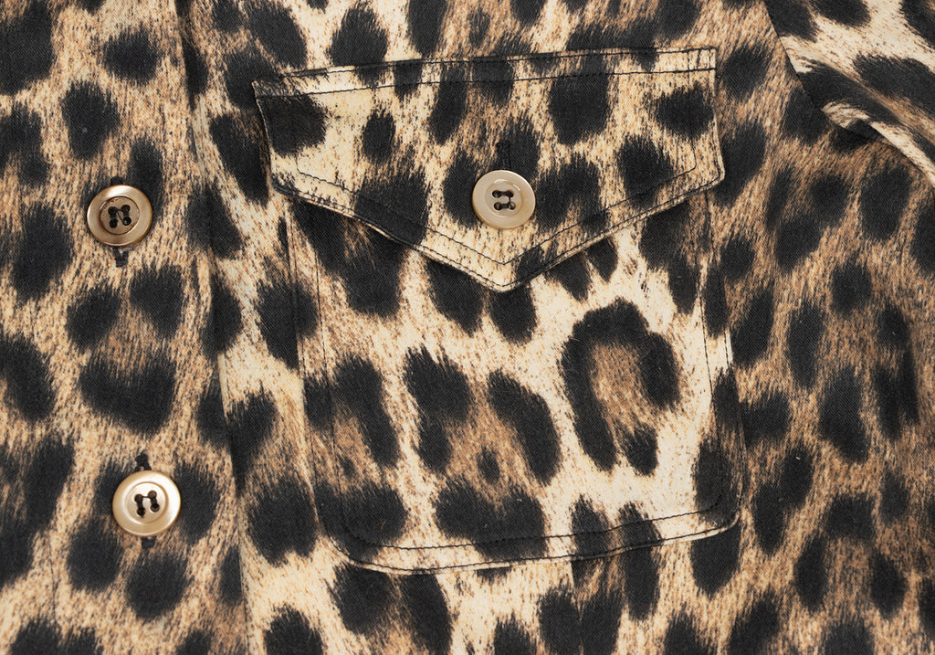 MOSCHINO ITALY. Leopard Animal Print Flap Pocket Shirt